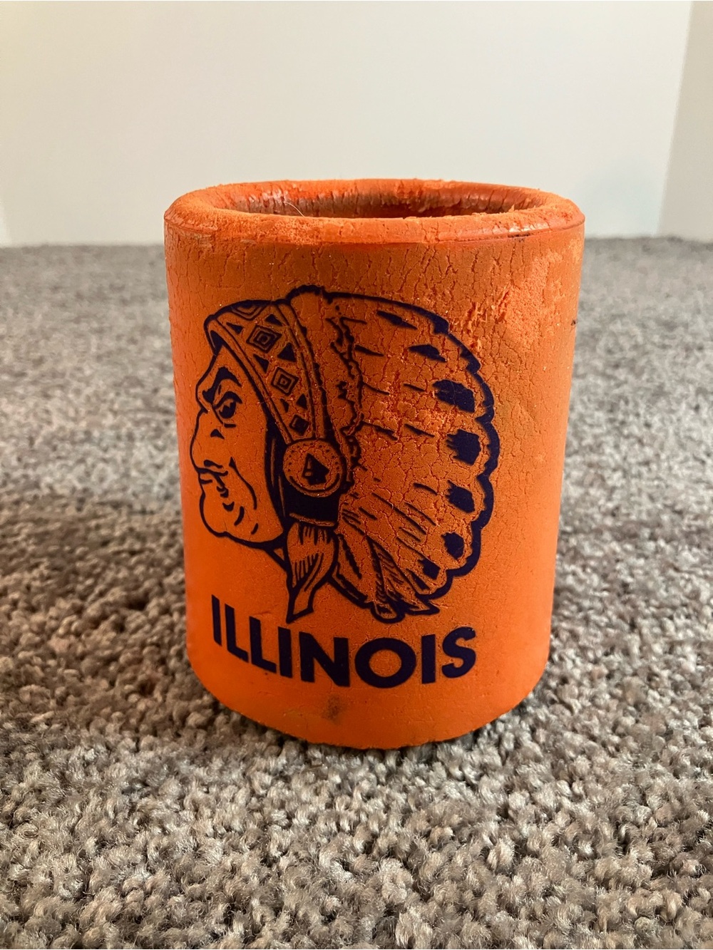 Vintage Rare Illinois Go Illini Koozie Orange Illiniwek